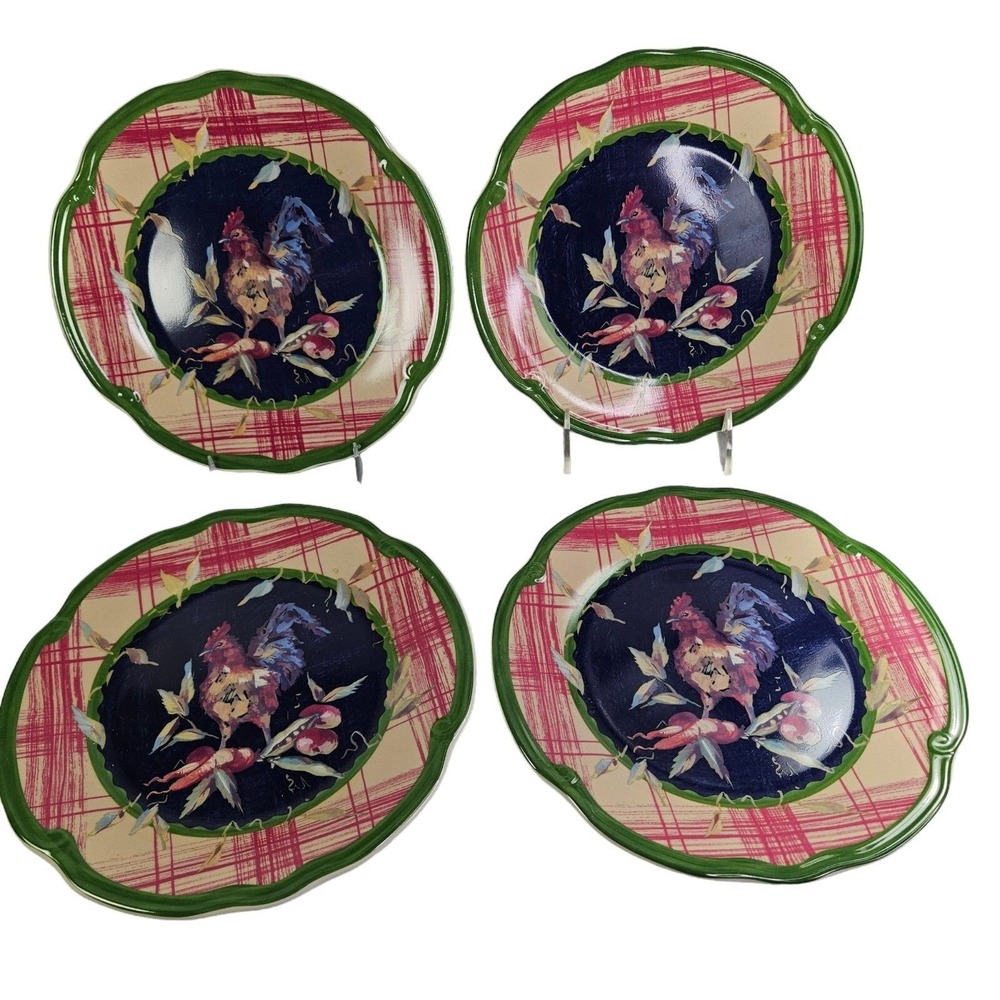 Tracy Porter Rooster Salad Plates Set 4 Stonehouse Farm Collection Scallop Rim